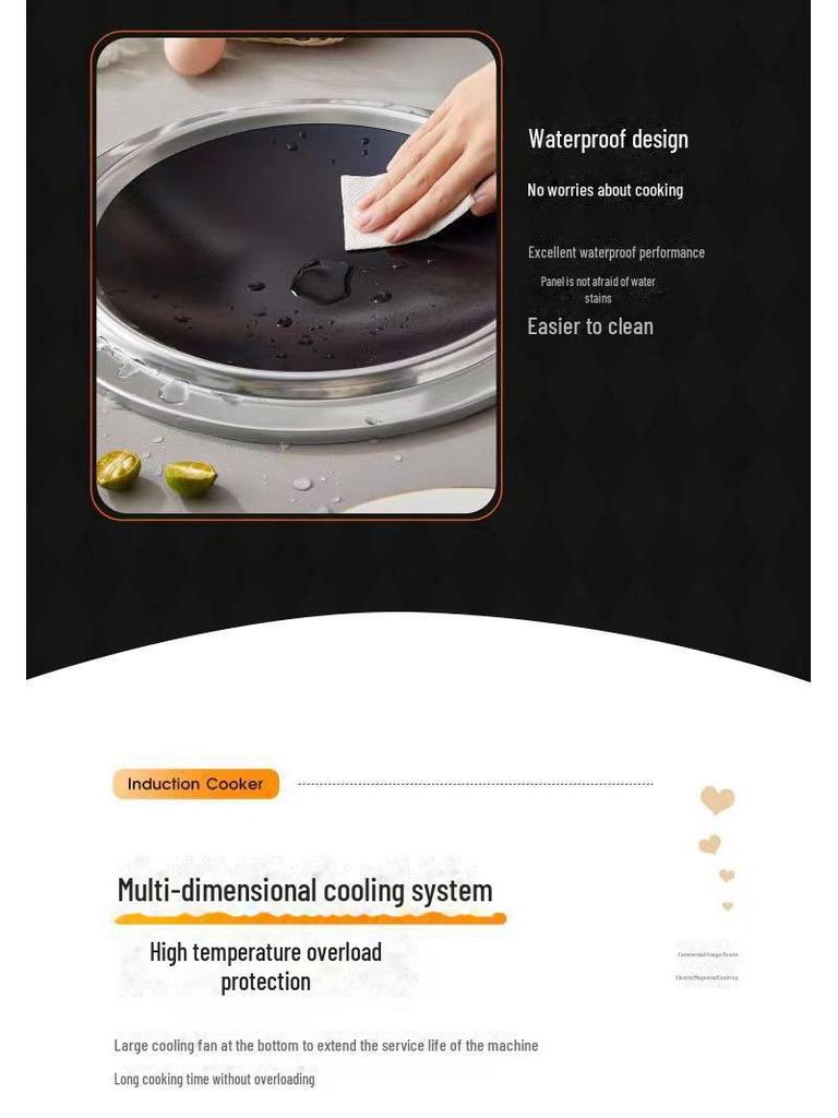 Leistungsstarker gebogener Induktionskocher mit eingebautem Topf und Kabelsteuerung