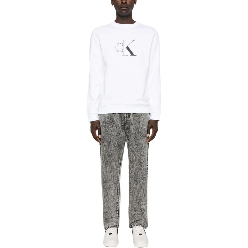 Calvin Klein Pullover mit Rundhalsausschnitt und Buchstabenprint, Langarm-Sweatshirt für Herren, Weiß J30J326034-YAF