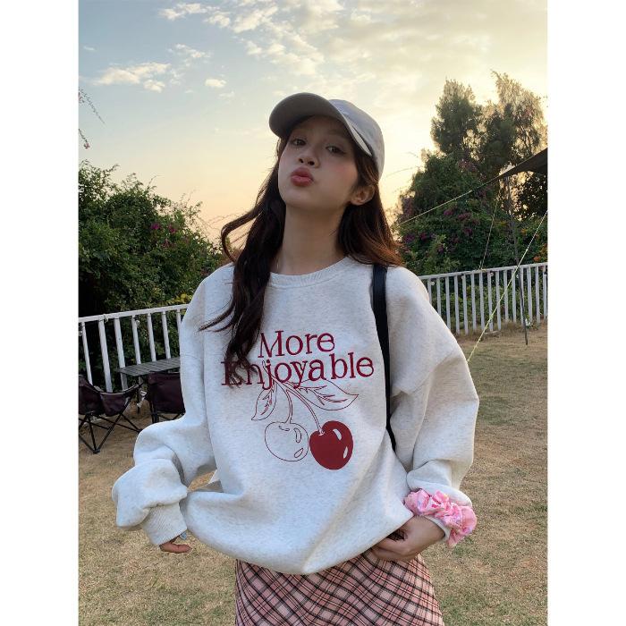 Флисовый осенне-зимний корейская версия нишевый повседневный вишневый свитер женский ленивый стиль дизайнерский тонкий универсальный кардиган 3XL 1850₽