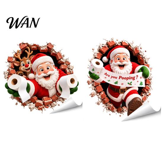 Removable PVC Wall Art Christmas Toilet Stickers, Funny Santa Claus Delivering Tissues Cover Murals Waterproof Lid Tank Seat Decals, Self-Adhesive