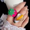 Korean Style Enamel Fruit Ring Flower Big Floral Ring Cute Vintage Ring Summer Vacation
