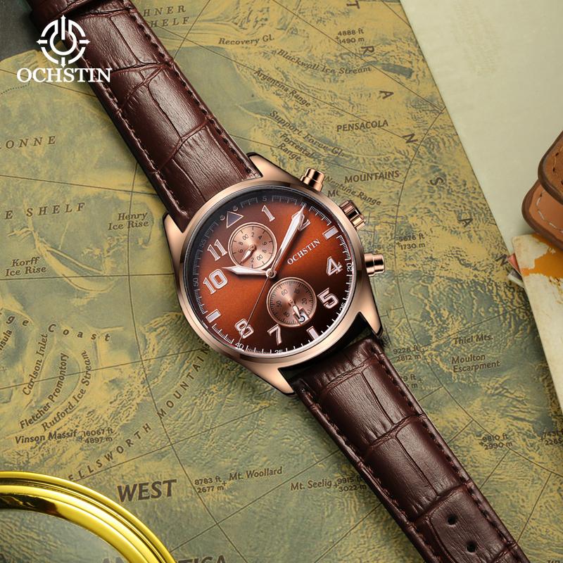 Quartz Chronograph Watch Luminous Waterproof Wrist Watch Leather Strap Date Function Pilot Style
