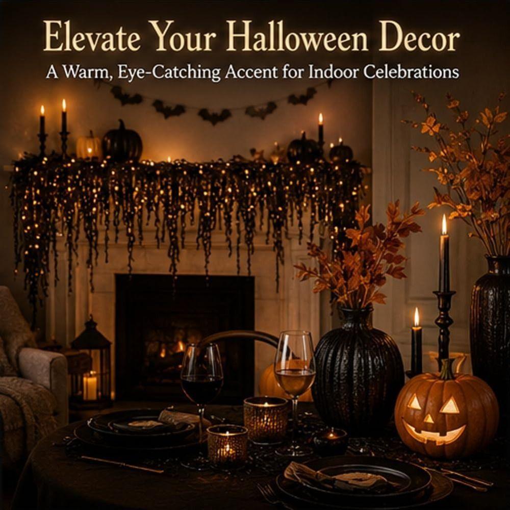 With LED Lights Fireplace Decor Set Warm White LEDs Fall Garland  Halloween Decor