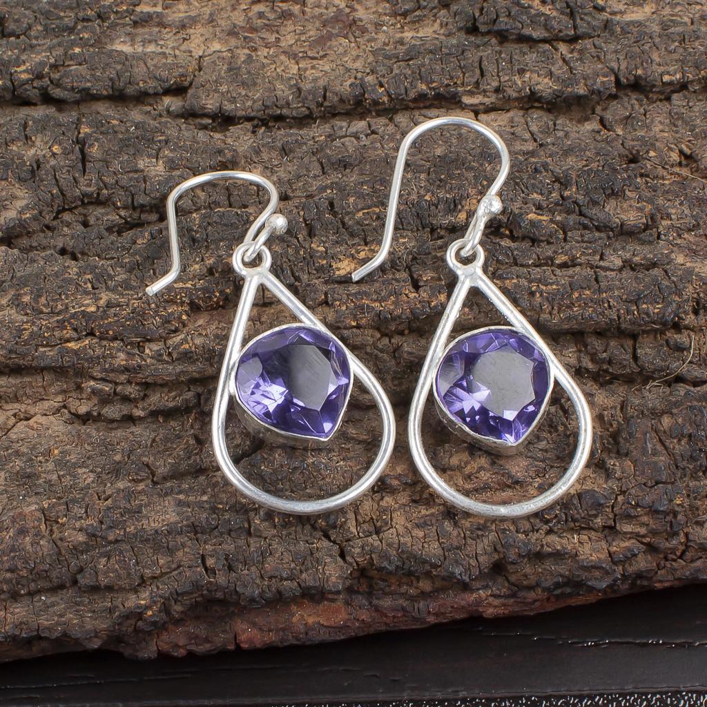 Iolite Gemstone Jewelry, 925 Solid Sterling Silver Earrings, Handmade Balancing Jewelry For Wedding Gift