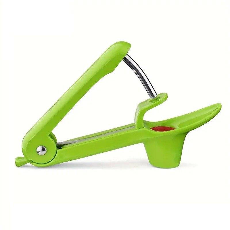 Manual Cherry Olive Pitter Single Hole Design ABS+Stainless Steel Handle Green 20.5x3.8x13cm