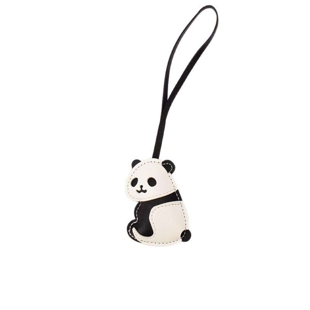 PU Leather Panda Keychain Key Ring Bag Hanging Charms Funny Panda Pendant Lanyard Gift