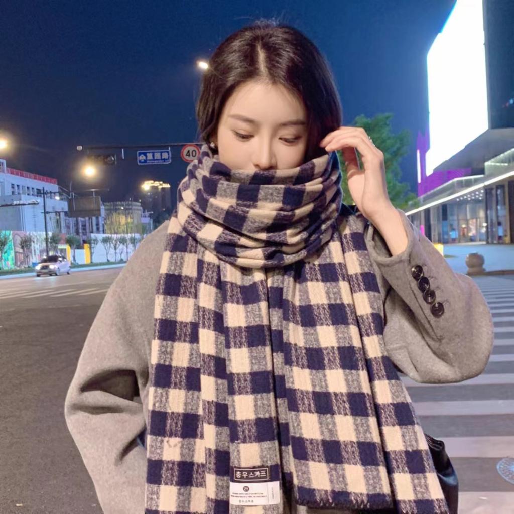 Korean Version of Scarf Women's Autumn and Winter New Versatile Imitation Cashmere Black and White Plaid High-end Couple Warm Scarf