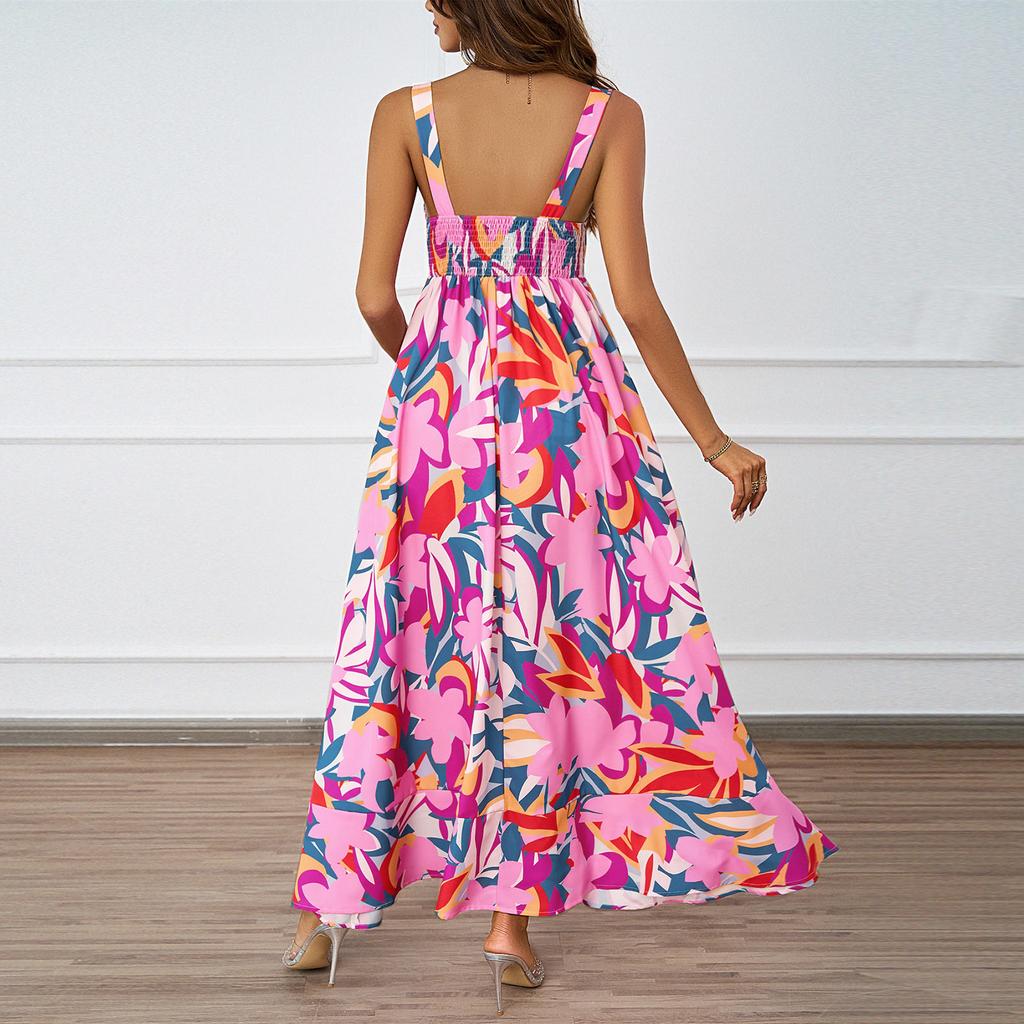 Women's Fashion Sexy Solid Color Sleeveless Strap Dress Women's Dress Long Dress