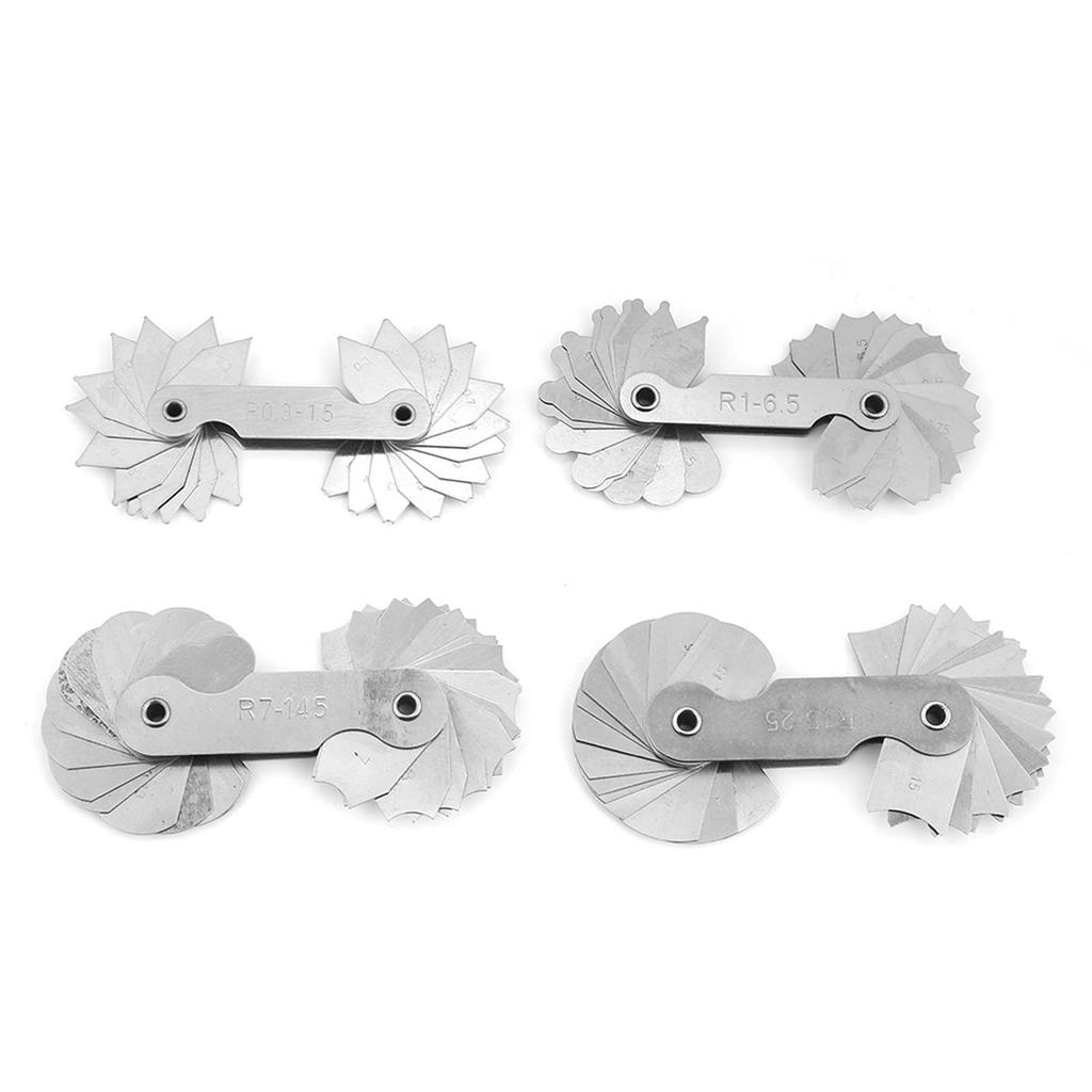 4pcs Stainless Steel Radius Fillet Gauge Measuring Tool R0.3 1.5 R1 6.5 R7 14.5 R15 25