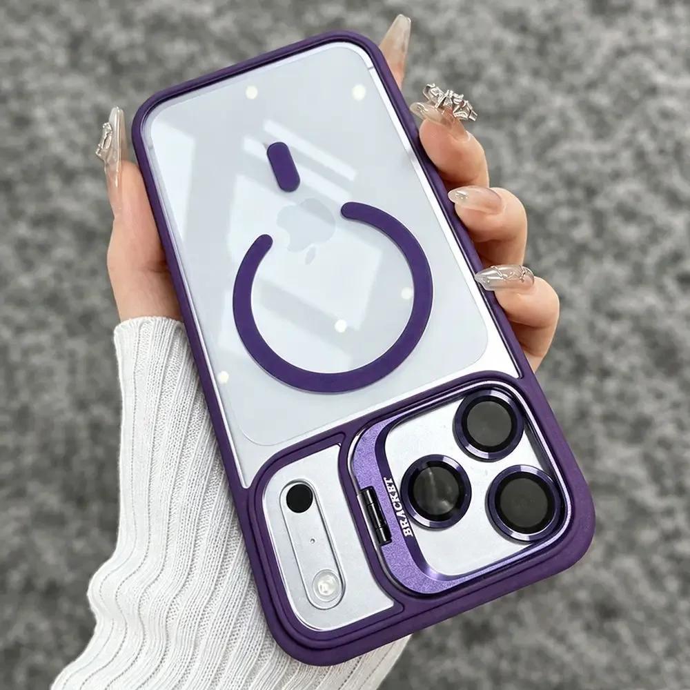 Magnetic Lens Film Protector Stand Case for IPhone 18 Pro Max 18Pro 17 16 15 14 13 12 Pro Max for Magsafe Shockproof Clear Cover