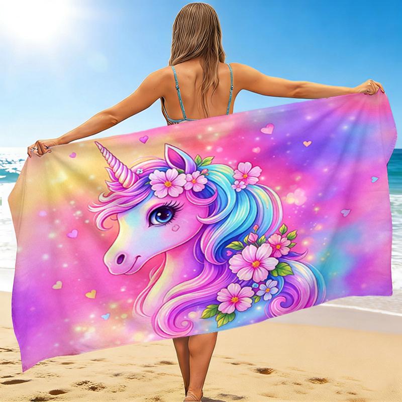 1Pc Unicorn Fantasy Artwork Beach Towel, Quick Dry, Multi-Use for Beach Pool Gym Yoga Home Travel, Christmas, Halloween, Xmas Gift M928241