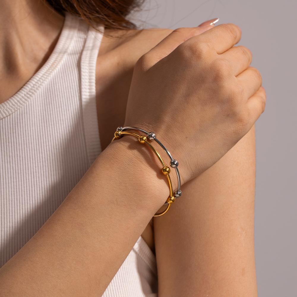 Youthway Stainless Steel Golden Color Steel Bead Open Slim Bracelet Elegant Charming Design Waterproof Jewelry Gift New