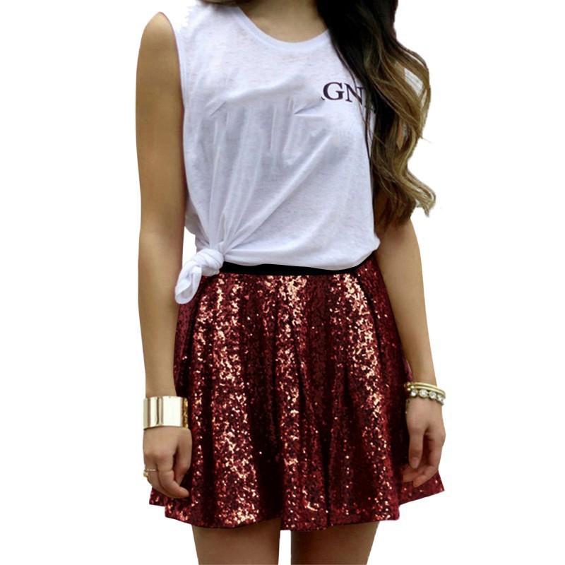 2026 Shimmering Western-style High-waist Slimming Sequins Elastic Waist Pleated Skirt Woman