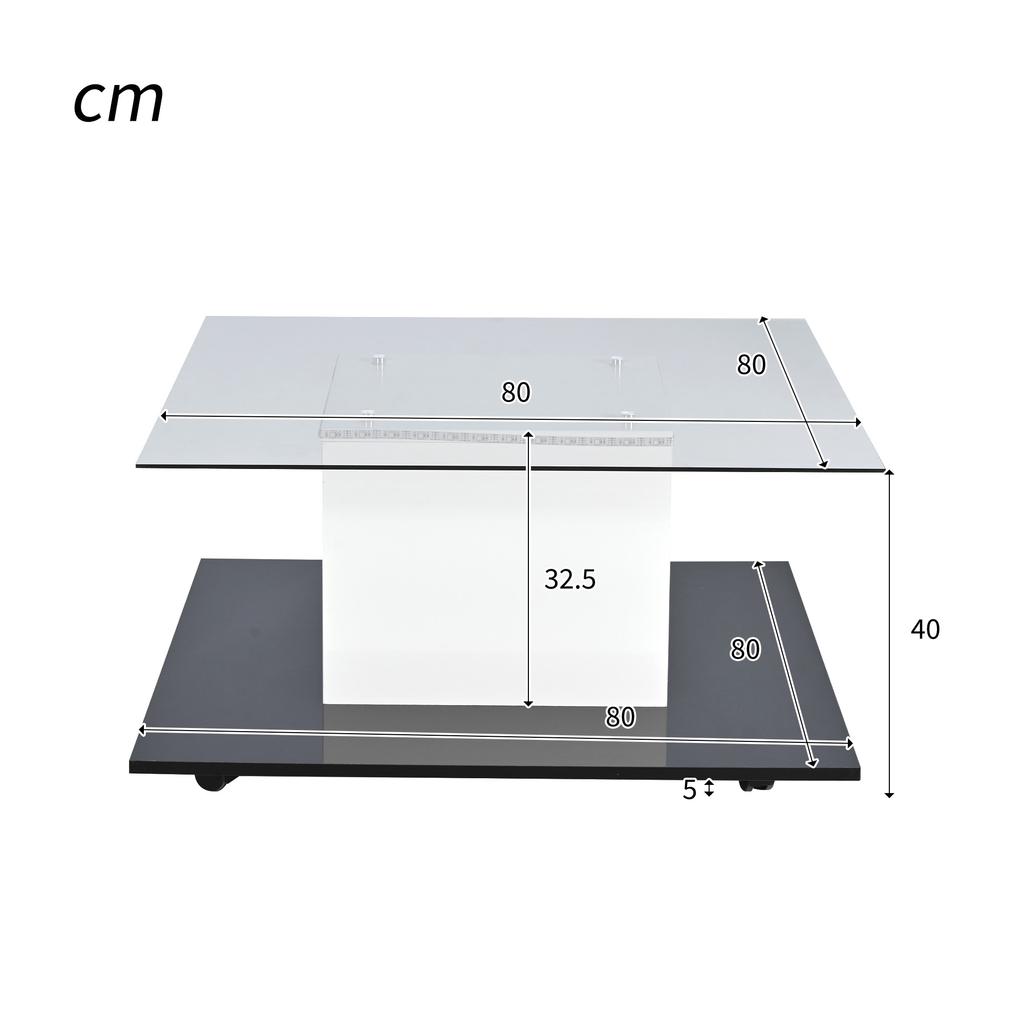 Couchtisch, Couchtisch aus Hochglanzglas, Mobiler Couchtisch mit Schwenkrädern