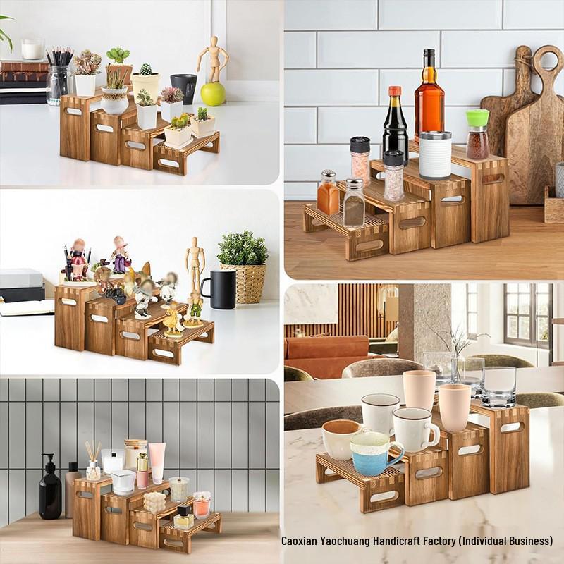 Multi-Tier Wooden Display Rack for Cakes, Figures, and Cosmetics