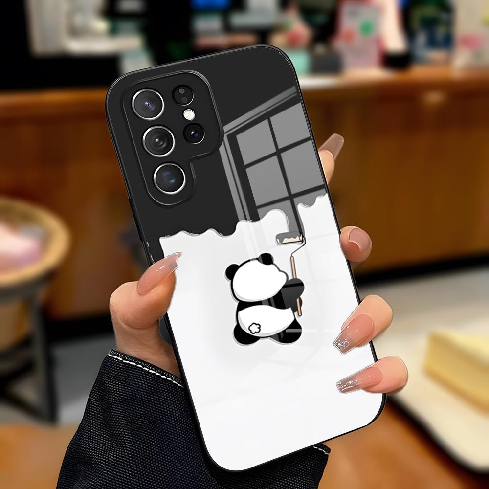 Cute Panda Phone Case For Samsung A25 A13 A33 5G A54 A36 A35 A56 A52 A14 Shockproof Glass Cover