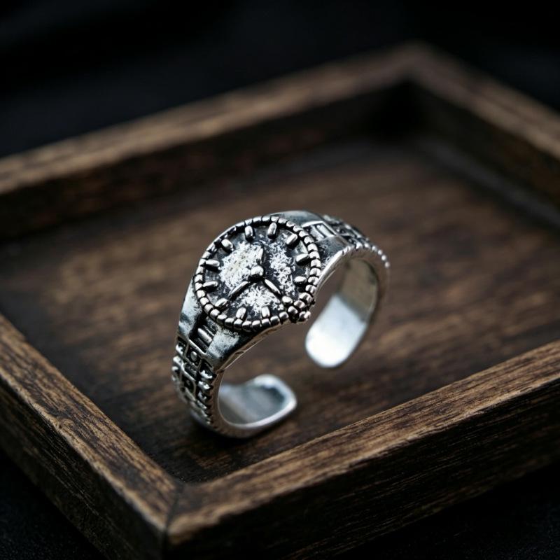 European & American Fashion Retro Smile Face Multi-layer Open Silver Ring - Trendy Korean Punk Simple Design for Women