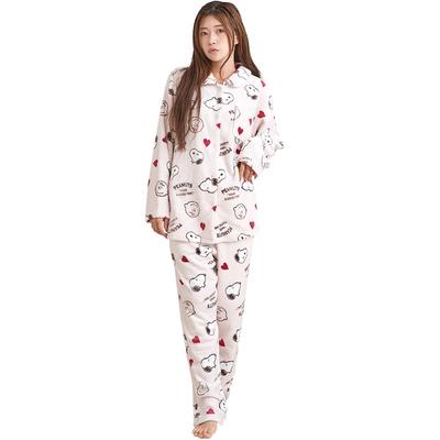 Snoopy Room Wear Pyjama Loungewear Flauschiges Langarm-Oberteil und Unterteil-Set Geburtstagsgeschenk QWSN03 [Luanna Jena] Damen (Sakura-Farbe)