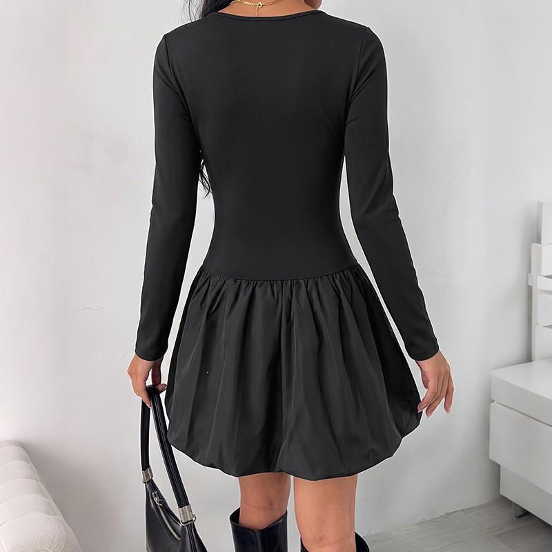 Black Peplum Mini Dress 2026 Fall Winter Womens Fitted Long Sleeve Square Neck Cut-Out Detail Casual