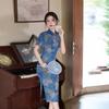 Mavi ulusal tarz yeni Çin tarzı Suzhou orta ve uzun cheongsam geliştirilmiş genç 1011 yeni kadın yüksek kaliteli his küçük adam