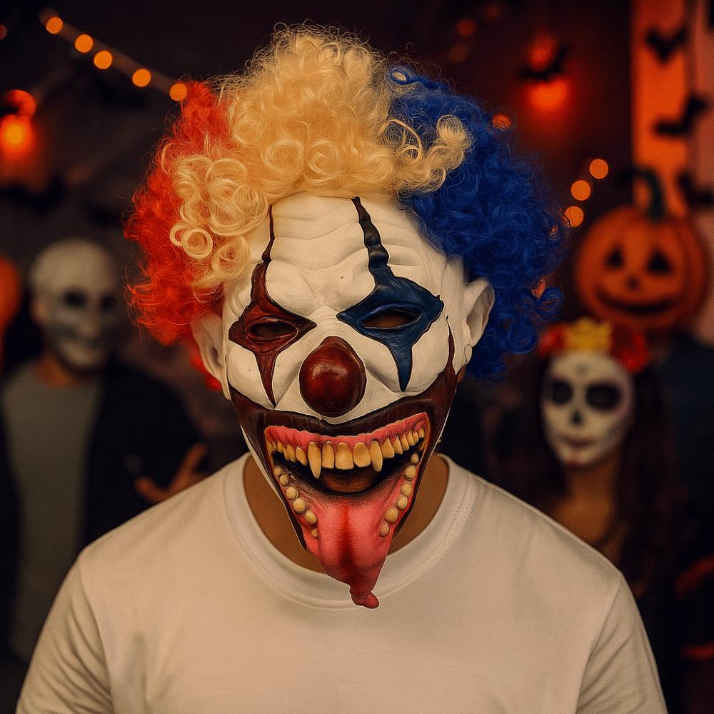Colorful Hair Clown Costume Mask Toothy Tongue Out Ghost Festive Mask  Festive Celebration