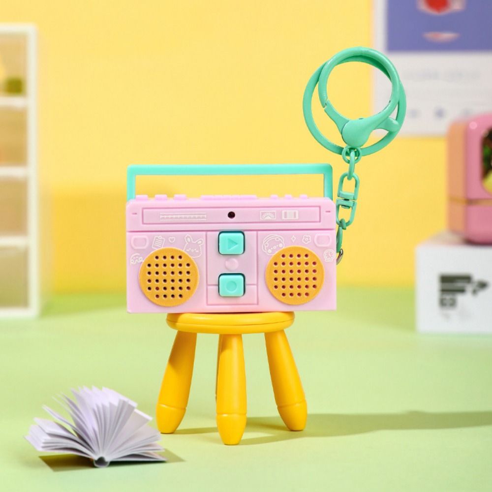 Retro Radio Shape Keychain Bag Hanging Tape Recorder Pendant Small Speaker Key Holder  Woman