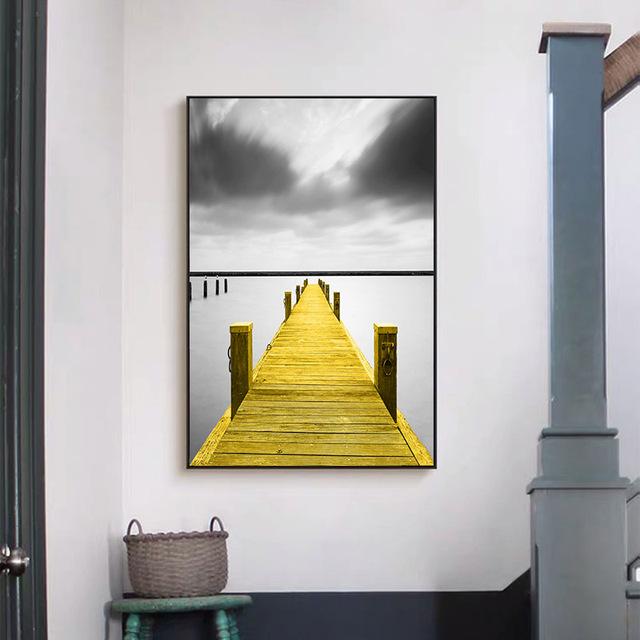 Golden Retro Natural Scenery Canvas Poster Nordic Boat Tree Lake Wall Art Modern Home Decoration Picture for Interior Paintings