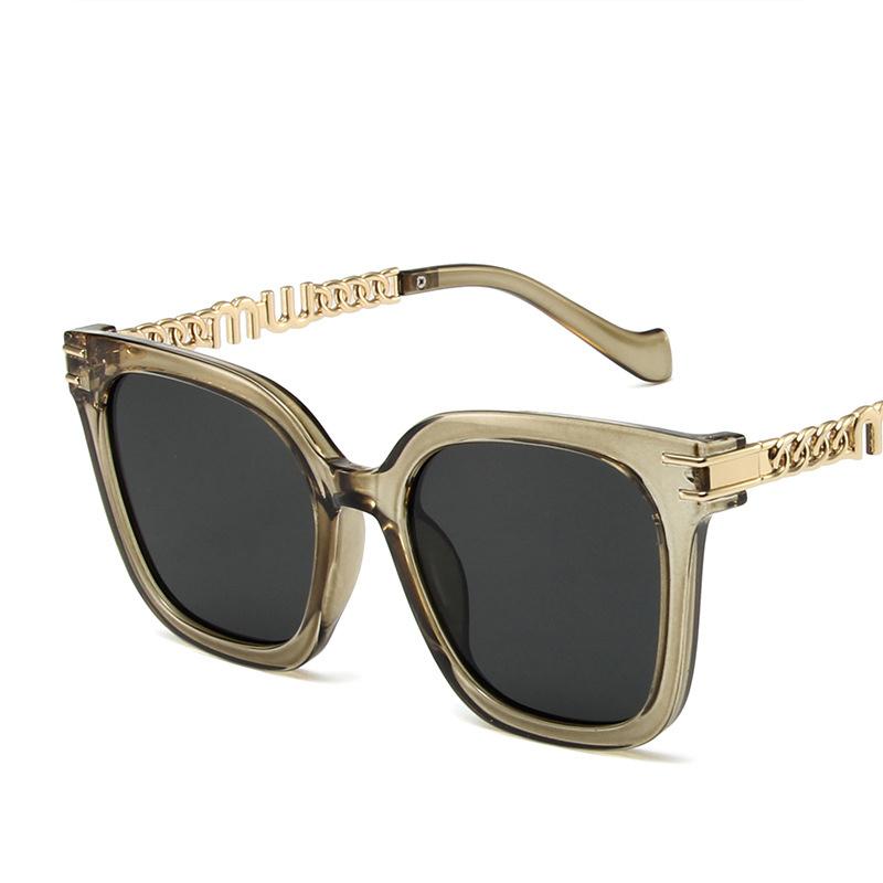 Fashion Square Sunglasses Men Brand Designer Golden Hollow Chain Leg Sun Glasses Outdoor Wear Sun Protection Sunshade Glasses