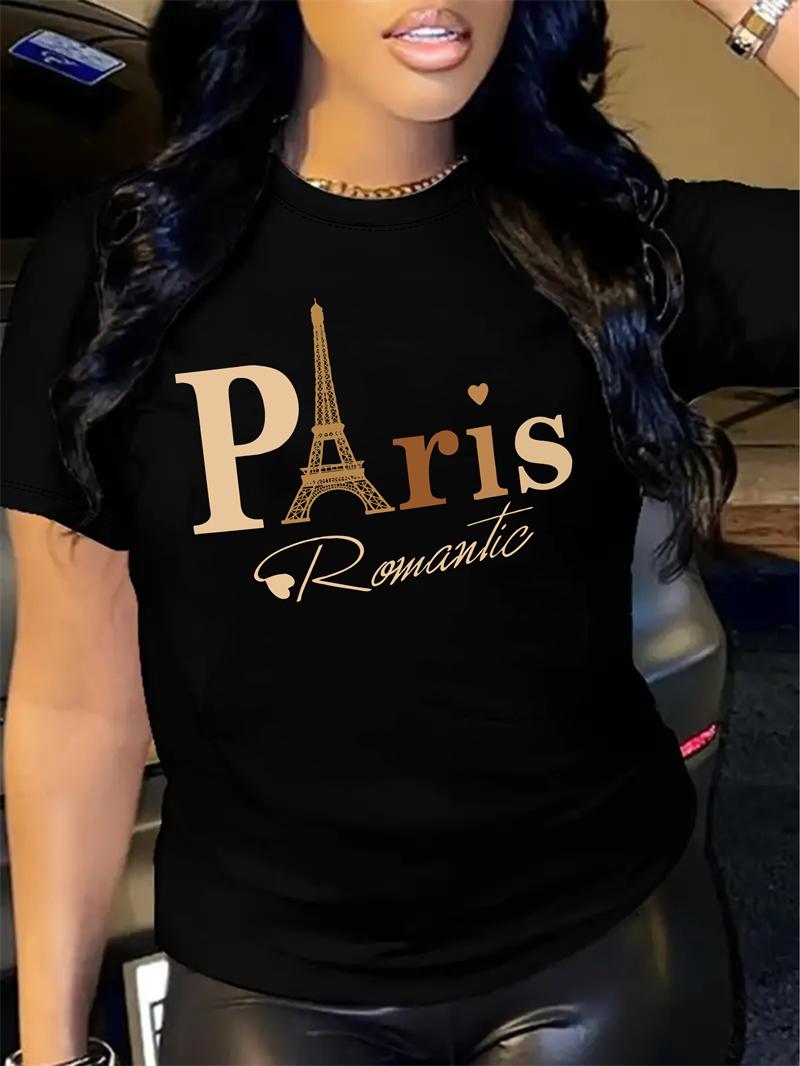 Paris Eiffel Tower Print Unisexs Casual Tshirt  Short Sleeve Activewear Top S