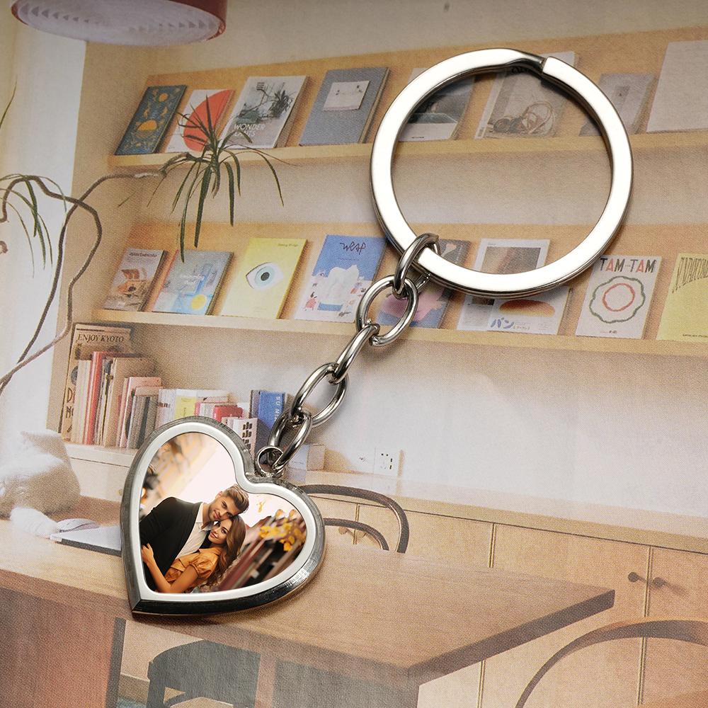 

DIY Customizable Heart-Shaped Photo Keychain - Personalized Picture Key Holder - Anniversary, Wedding, Valentine s Couple Gift Custom Photo