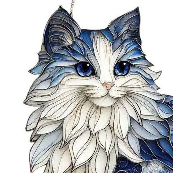 Sun Catcher Blue White Cat Decorative Light Hanging Decoration Cat