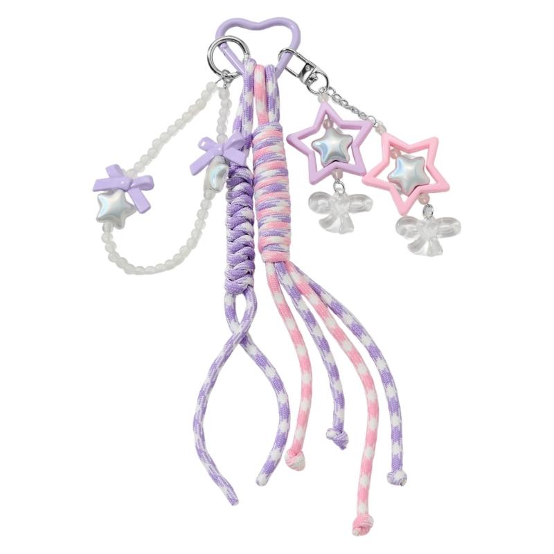 Braided Rope Keychain Heart Star Bag Pendant Charm Fashion Backpack Accessories for Handbag,Purse Decorations Gifts