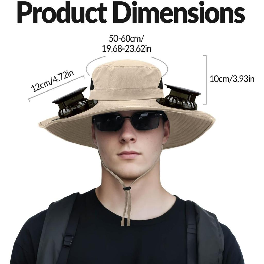 Solar Powered Fan Hat for Men Women Wide Brim Hat with 2 Fans Outdoor Fishing Beach Sun Hat