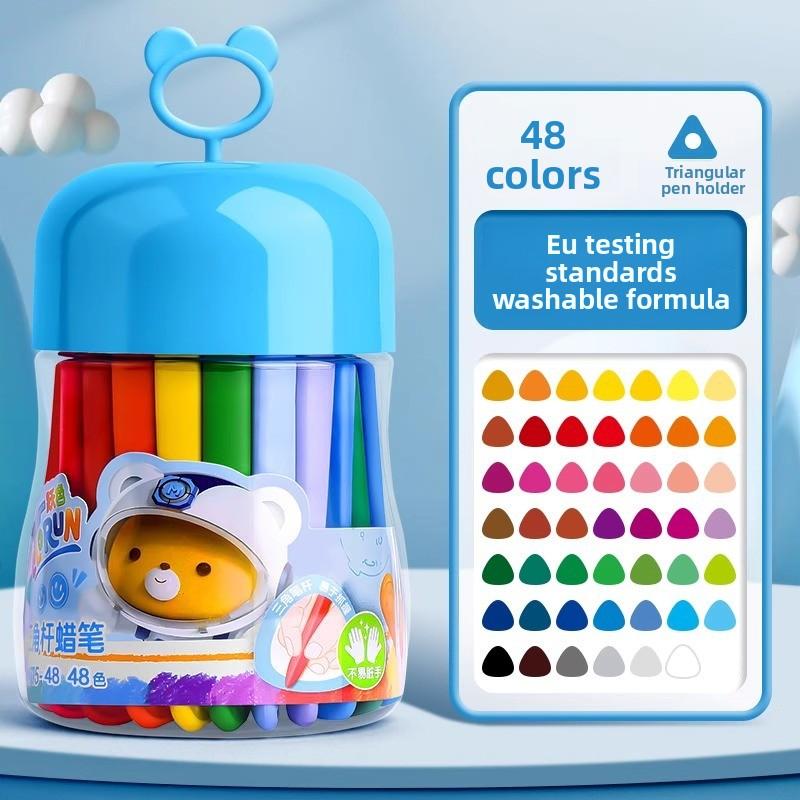 48 Colors Triangular Oil Pastels Smudge-Free Ergonomic Easy-Grip Break-Resistant Kid-Safe for Art Learning Creative Development