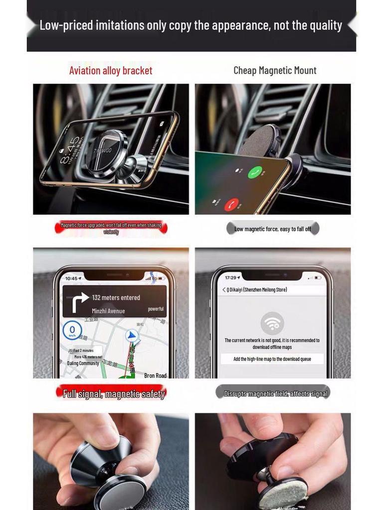 Magnetic Suction Cup Car Phone Holder & Air Vent Dashboard Mount