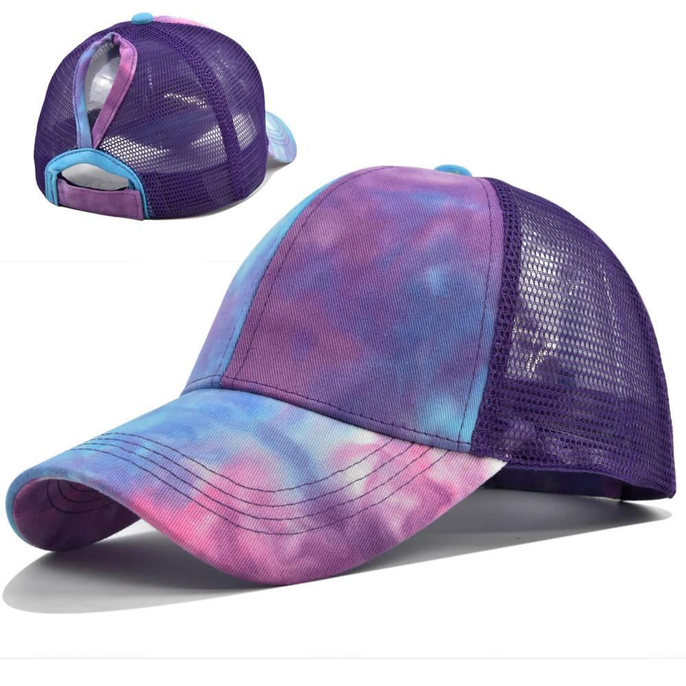 Fashionable Pure Cotton Tie-dye Ponytail Baseball Cap For Women Sun Hat With Adjustable Size