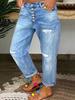 2025 Women's Blue Ripped Loose Straight-Leg Jeans: European & American Style, Washed Casual Long Pants
