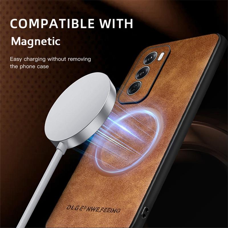 Magnetic Wireless Charge Leather Phone Case for Oppo Reno 12 11 10 9 8 7 Pro / 10 Pro+ / Find X5 Lite Luxury Soft Bumper Cover