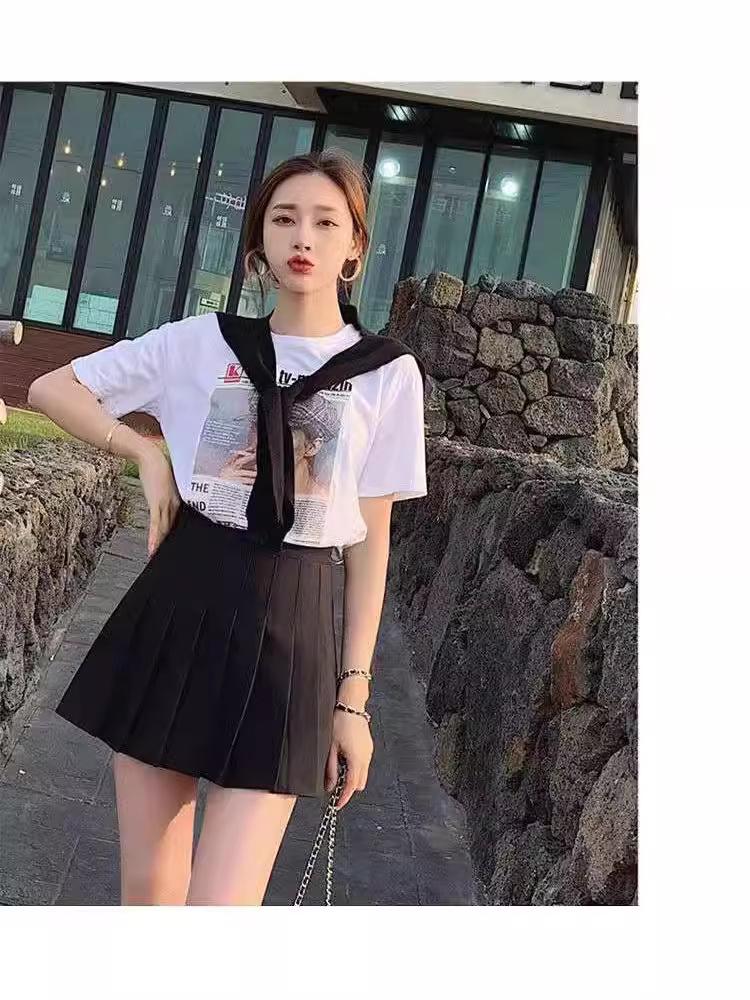 2024 Women's High Waist JK College Style A-Line Pleated Skirt for Spring/Summer
