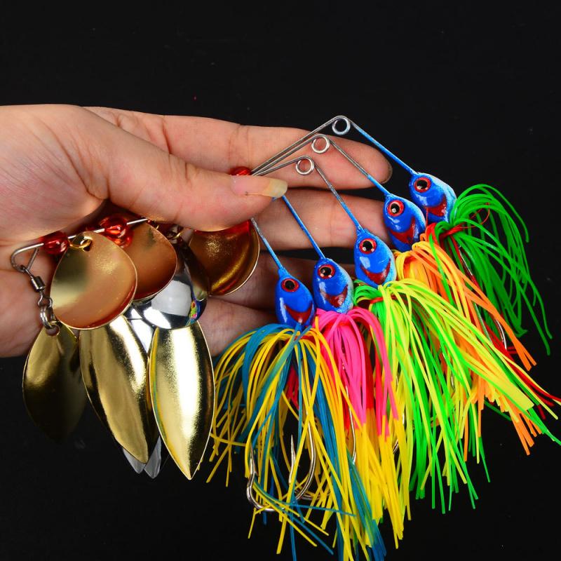 5pcs Bearded Lure 14.5g Composite Rotating Sequin Anti-Snag for Blackfish Fishing Lure