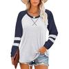 Ladies' Casual And Fashionable Color Blocked Round Neck Long Sleeved Casual Loose T-shirt Top