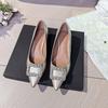 Pointed rhinestone square buckle high heels women's thin heels 2025 new spring and autumn women's shoes French temperament medium heel shallow mou