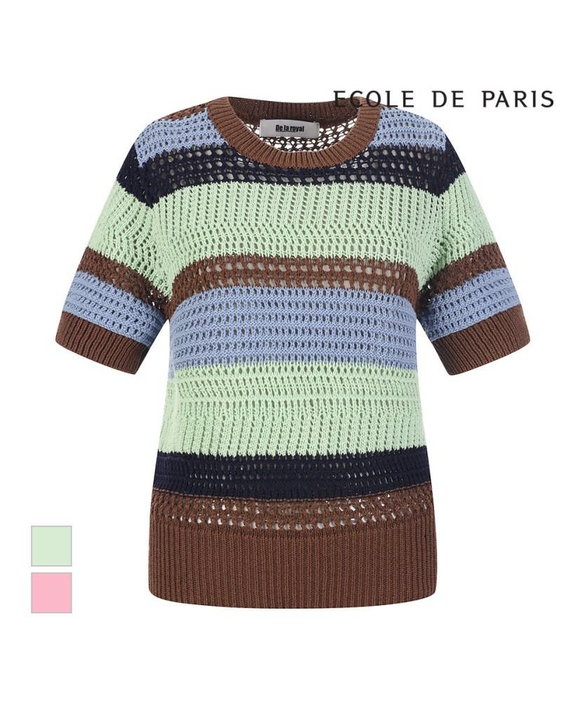ECOLEDEPARIS Color Block Weave Design Short Sleeve Knit_Rb37Kkbm14Z