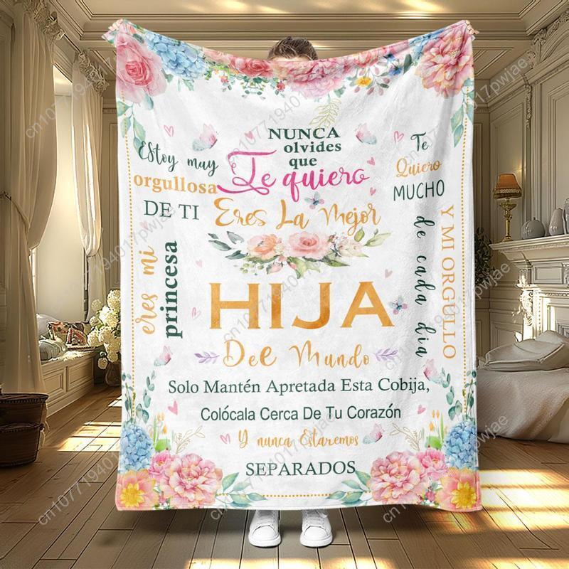 Room Decor Modern Style Letter Print SoftFlannel Blanket1 Count Classic Floral PatternDurable Nap Throw for Home & Office Warm