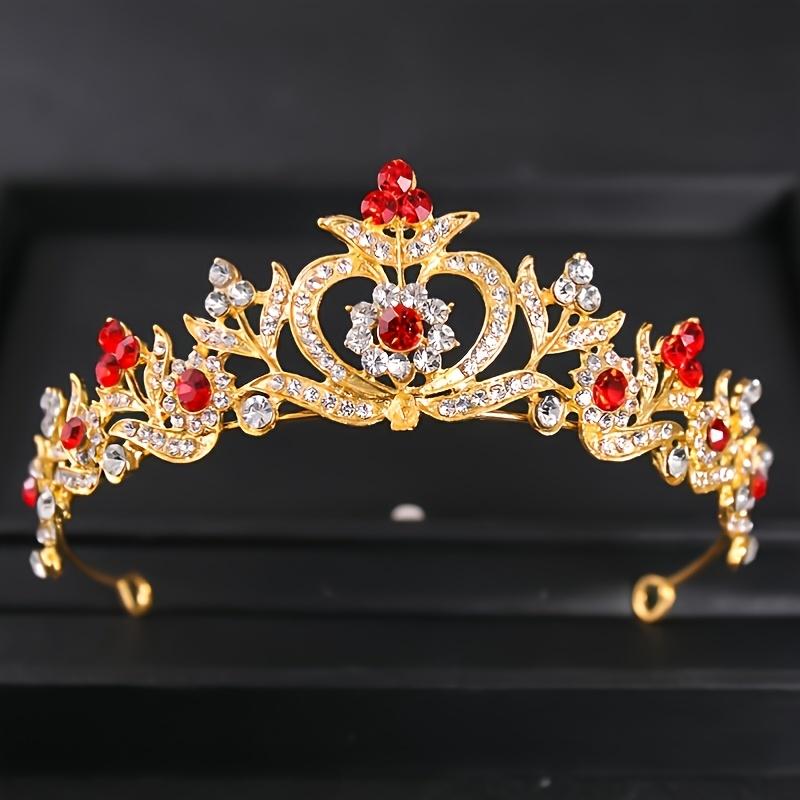 Red Crystal Tiaras and Crowns Headband for Women Party Rhinestone Diadem Bridal Wedding Hair Accessories Jewelry Crown Tiara