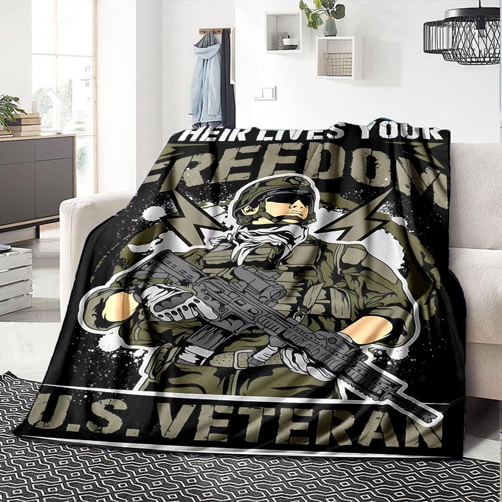 1pc THEIR LIVES YOUR FREEDOM U.S.VETERAN Throw Blanket Soft Flannel, Cozy All Season Polyester Perfect for Home, Office