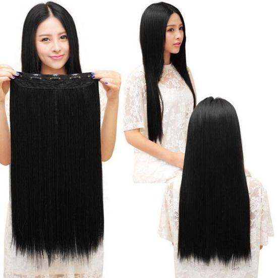 Women Solid Color Long Straight Central Hair Party Parting Wig Hairpiece
