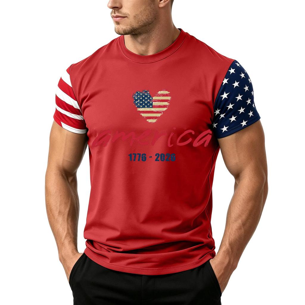 Men's Independence Day Flag Print Short Sleeve T-Shirt, Loose Casual Daily Summer Tops