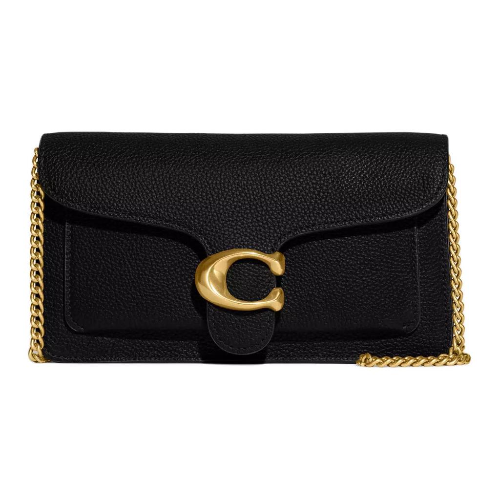Coach Chain 20 Solid Color Snap Closure Chain Pebble Leather Shoulder Crossbody Clutch Bag Small Women Bags Black CE772-B4BK
