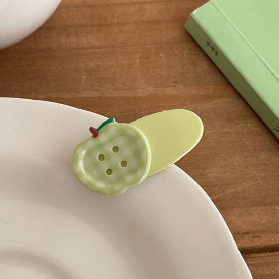 4Pcs Girl Hairpins Macaron Cream Color Plaid Pattern Fruit Button Design Hair Clips Lightweight Stable Grip Scalp-friendly Hair